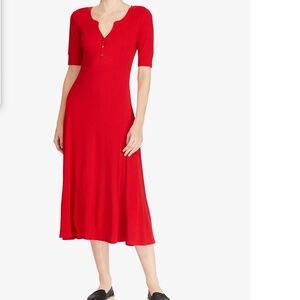 Lauren Ralph Lauren Waffle-Knit Henley Dress Lipstick Red Size L